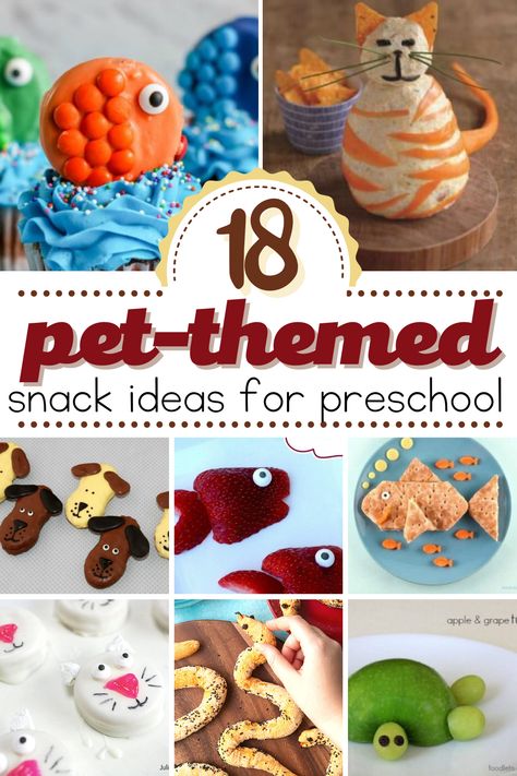 Pet Themed Preschool Snacks, Snacks That Look Like Animals, Pet Themed Party Food, Fish Themed Food Snacks Ideas, Snack Activity For Preschoolers, Preschool Snack Activities, Animal Themed Snacks For Kids, Animal Snack Ideas, Pet Themed Snacks