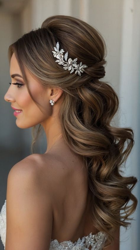 Discover the trendiest down bridal hairstyles for your special day From elegant half up half down styles to timeless classic looks find inspiration for long hair loose waves headbands and more Whether you prefer braids brown hair straight locks or blonde tresses these hairstyles are perfect for any bridal occasion Half Updo For Bride, Bride Hair Styles Half Up Half Down, Hair For Evening Gown, Wedding Hairstyles For Long Fine Hair, Bride Hairstyles Half Up Half Down With Veil, Wedding Hair Half Up Half Down With Headband, Wedding Hair With Headband And Veil, Bride Hairstyles Down With Veil, Halter Wedding Dress Hairstyle