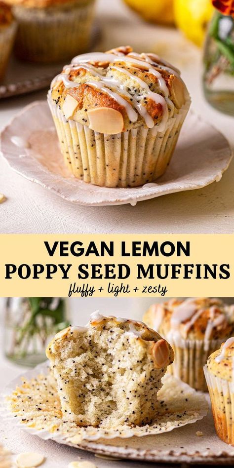 Lemon Poppy Seed Muffins, Seed Muffins, Vegan Baking Recipes, Poppy Seed Muffins, Vegan Muffins, Lemon Poppyseed Muffins, Lemon Poppy Seed, Vegan Bakery, Sans Gluten Sans Lactose