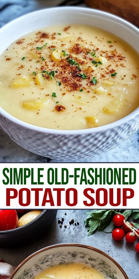 Simplicity meets comfort in this Old-Fashioned Potato Soup! 🍲 Just like Grandma used to make, it’s perfect for lazy weekends or busy weekdays. 🕰️ Wholesome, easy, and absolutely delicious! #SoupLovers #EasyRecipes #HomeCookedMeals 🥄 Classic Potato Soup Recipe, Food For Cold Days, Old Fashioned Potato Soup, Homemade Potato Soup, Best Potato Soup, Slow Cooker Potato Soup, Ham And Potato Soup, Potato Soup Easy, Creamy Potato Soup