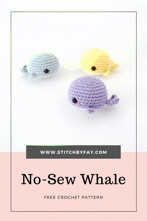 No-Sew Whale Crochet Pattern - Stitch by Fay Free Whale Amigurumi Pattern, No Sewing Amigurumi, Worry Whale Crochet Pattern, Easy Crochet Projects For Beginners Step By Step, Mini Whale Crochet Pattern, Amigurumi Whale Free Pattern, Quick Crochet Amigurumi, Free No Sew Crochet Patterns, Quick Amigurumi Pattern Free