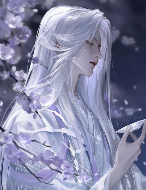 White Hair Fantasy Art Male, White Haired Man Art, Long White Hair Anime Guy, Long White Hair Male, White Hair Male Art, Anime Guy With White Hair, Anime Guy White Hair, White Haired Anime Guy, Long Hair Anime Boy