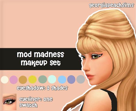 Mod Eyeliner, Sims 4 1960s, Eyeliner And Eyeshadow, Cc Makeup, Sims 4 Historical Cc, Sims Accessories, Sims 4 Historical, 60s Makeup, Sims 4 Decades Challenge