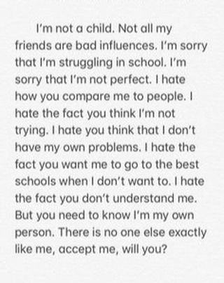 Parents need to understand this!! My parents especially!! This how i literally feel. I have overprotective parents who don't let me grow up!! why can't she just understand this Only Parents Will Understand, Why Don’t My Parents Love Me, Things Parents Don’t Understand, Parent Favoritism Quotes, How To Persuade Your Parents, My Parents Don't Understand, When Parents Don't Understand You, Why Do My Parents Not Like Me, Poems About Parents