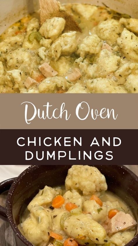 Dutch Oven Chicken And Dumplings, Oven Chicken And Dumplings, Easy Dutch Oven Recipes, Easy Chicken And Dumplings Recipe, Dutch Oven Recipes Cast Iron, Dutch Oven Chicken, Chicken And Dumplings Recipe, Dutch Oven Camping, Homemade Dumplings