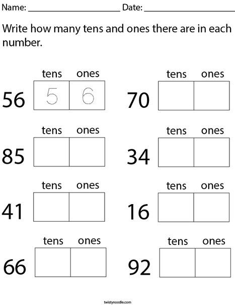 Write How Many Tens and Ones are in each Number Math Worksheet - Twisty Noodle Math Tens And Ones, One And Many Worksheet, Tens Ones Worksheet, Tens Ones Worksheet For Kg, Tens And Units Activities, Tens And Ones Activities, Tens And Ones Worksheet Kindergarten, Tens And Ones Worksheet Grade 1, Tens And Units Worksheet