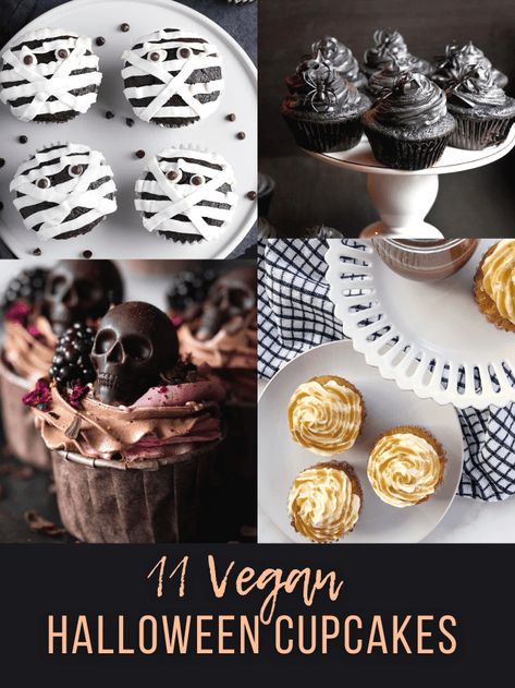 Celebrate halloween this year with this list of 11 of the BEST vegan halloween cupcakes! They are perfect to serve at your halloween party. Vegan Desserts Halloween, Vegan Halloween Cupcakes, Vegan Halloween Treats Easy, Vegan Gluten Free Halloween Treats, Dairy Free Halloween, Vegan Halloween Desserts, Muffins Decoration, Spider Cupcakes Halloween, Vegan Halloween Treat