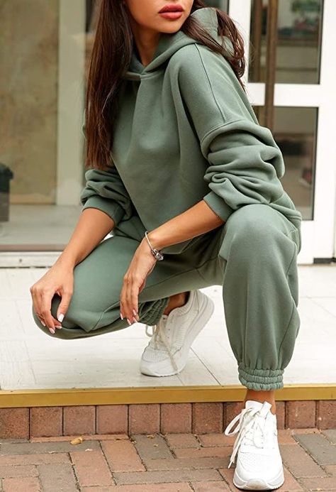 Linsery Women Hoodies Sweatsuit Long Sleeve Hooded Matching Joggers Sweatpants 2 Piece Tracksuit Sets Jogger Set Outfits Women, Sweat Set Outfits, Womens Joggers Outfit, Sweatsuit Outfits, Sweatsuit Outfit, How To Wear Joggers, Matching Sweatsuit, Matching Tracksuit, Casual Sporty Outfits