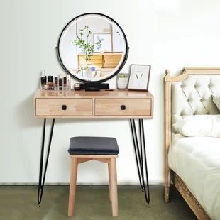 Wood Makeup Vanities You'll Love in 2021 | Wayfair Stylish Dressing Table, Wood Makeup Vanity, Dressing Table Design, Vanity Table Set, Dressing Table Vanity, Dressing Table Set, Wooden Drawers, Bedroom Vanity, Wayfair Furniture