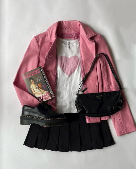 swipe for doc martens outfit inspo • • • • • • • • • • • Coquette Style Romantic Style Princesscore Just Girly… | Instagram Pink Leather Jacket Outfit, Pink Jacket Outfit, Pink Outfits Aesthetic, Preppy Chic Outfits, Martens Outfit, Doc Martens Outfit, Pink Leather Jacket, Cottagecore Vintage, Coquette Style