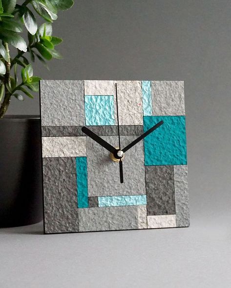 modern industrial clocks handmade from recycled newspapers by STUDIO blureco Abstract Clock, Paper Clock, Wood Wall Design, Industrial Clocks, Clock Painting, Handmade Clocks, Geometric Table, Birthday Gifts For Men, Wall Clock Design