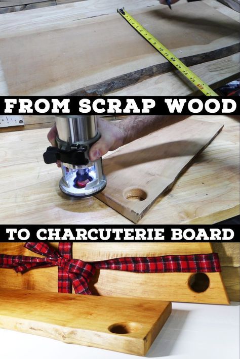 Looking for a quick Christmas present or Wedding Gift? Try one of these live edge Charcuterie Boards made out of scrap wood. They are a quick DIY woodworking project that look great! Check out more projects like these on Lazy Guy DIY! Diy Scrap Wood, Woodworking Tools For Sale, Wood Projects For Beginners, Wood Crafting Tools, Woodworking Patterns, Scrap Wood Projects, Quick Diy, Diy Holz, Wood Working Gifts