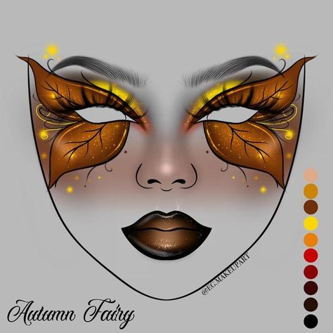 Maple Leaf Makeup, Fall Makeup Designs, Fall Looks Makeup, Fall Fairy Makeup Autumn, Autumn Leaf Makeup, Thanksgiving Makeup Ideas Step By Step, Fall Fairy Drawing, Autumn Inspired Makeup, November Makeup Ideas