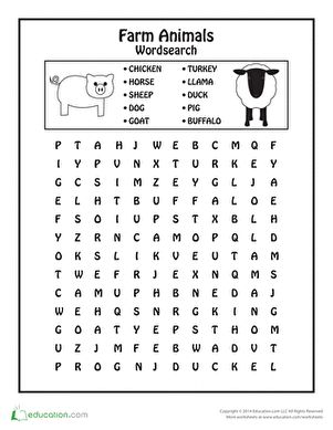 Farm Animal Word Search, Animal Word Search, Farm Worksheet, Farm Week, Fun Word Search, Farm Animals Preschool, Animals Preschool, Farm Animals Activities, Middle School Activities