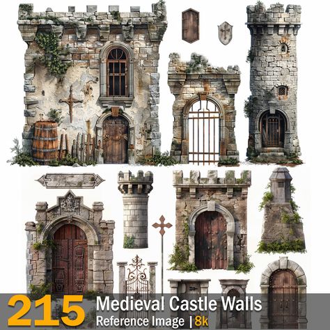 Medieval Castle Walls | Reference Images | 8k,  on ArtStation at https://www.artstation.com/artwork/oJ20ez Medieval Castle Concept Art, Alchemist Laboratory, Isometric Medieval, Medieval Castle Layout, Medieval Alchemist, Castle Concept Art, Minecraft Fountain, Medieval Palace, Castle Layout