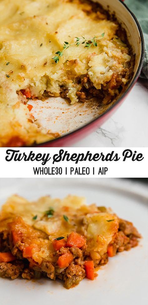 This turkey shepherd's pie is a comforting, healthy and nourishing dish! It's paleo, whole30, and can be made AIP-friendly. Turkey Shepards Pie, Enchiladas Mexicanas, Turkey Shepherd's Pie, Shepards Pie Recipe, Turkey Shepherds Pie, Paleo Turkey, Sweet Potato Toppings, Unbound Wellness, Turkey Pie