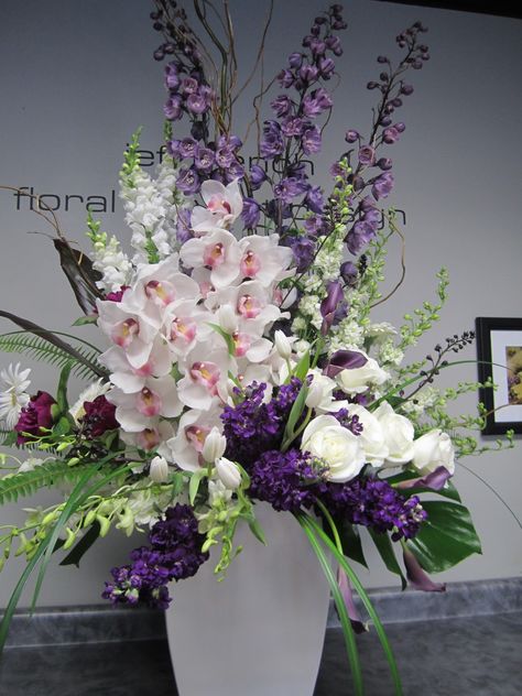 Funeral arrangement by Jeff French Floral and Event Design Easter Flower Arrangements, Large Floral Arrangements, Large Flower Arrangements, Corporate Flowers, Church Flower Arrangements, Creative Flower Arrangements, Orchid Arrangements, Memorial Flowers, Flower Arrangements Simple