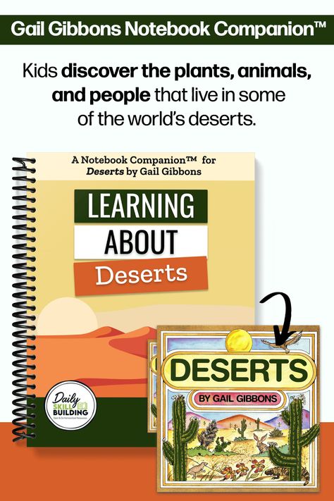 Discover the plants, animals, and people that live in deserts with Learning About Deserts, a Notebook Companion™ to Deserts by Gail Gibbons. Kinds Of Cactus, Kangaroo Rat, Gail Gibbons, Animals And People, Deserts Of The World, Skill Building, A Notebook, Kids Discover, Fun Facts