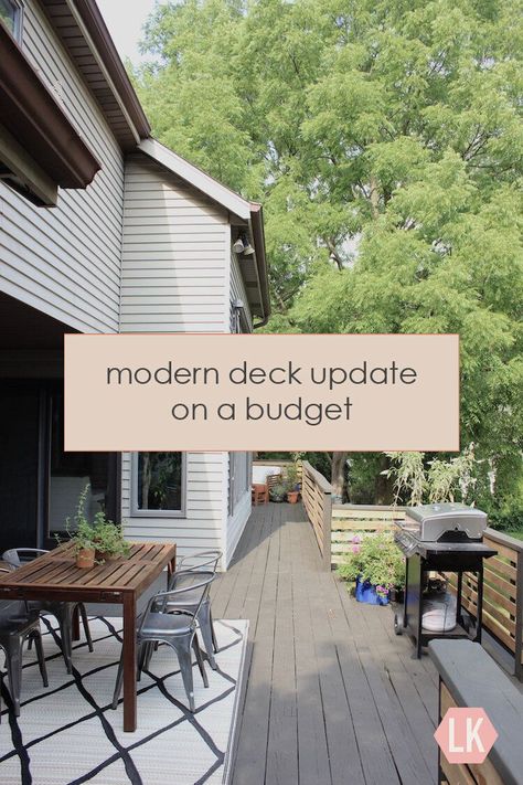 Remember a few months ago when I posted about my backyard overhaul plans? Well, I made it! It took basically the whole summer, exactly what I didn’t want to happen, but I am in love with everything about this makeover. Today I’m going to tell you about the deck. Link: https://www.laurenkoster.com/blog/modern-deck-update-on-a-budget #DIYDeck #ModernHome #HomeDecks #ModernDecks #LaurenKosterCreative Budget Deck Makeover, Update Deck On A Budget, Repaint Deck, Deck Makeover On A Budget, Diy Replace Deck Boards, Deck Update, Closet Doors Painted, Ikea Dining Chair, Deck Cleaner