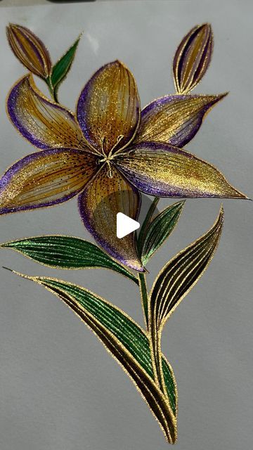 Azar mahmoudjanlou on Instagram: "A little sparkle goes a long way 💜🧡 ✨ Enjoyed every moment painting this lily with metallic watercolours by @skrim_watercolors  . #flowerwatercolor #watercolorpainting" Metalic Watercolour Painting, Metallic Watercolor Painting, Skrim Watercolors, Metallic Watercolor, Plaster Wall Art, Plaster Walls, Painting Flowers, Art Studies, Waltz