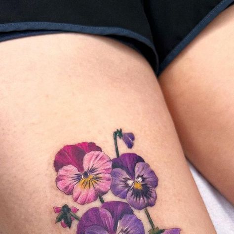 Pansy Tattoo, Tattoo Black And Grey, Botanical Tattoo, Pansies Flowers, Tattoo Inspo, Artist On Instagram, Black And Grey Tattoos, Color Tattoo, Black Tattoos