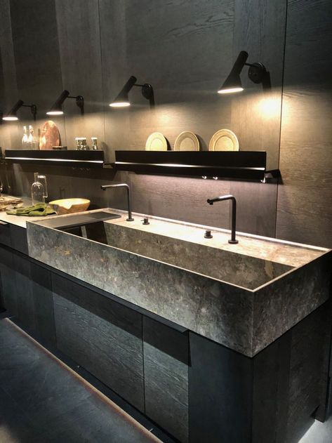 Large kitchen sink - EuroCucina 2018 at Salone del mobile - Home Decorating Trends - Homedit Black Walls Kitchen, White Kitchen Floor, Large Kitchen Sinks, Kitchen Sink Design, Sink Design, Kitchen Trends, Kitchen Remodeling Projects, Luxury Kitchens, Trendy Kitchen