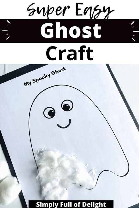 .cotton ball ghost craft for preschool with free printable Fluffy Ghost Craft, Ghost Craft For Toddlers, Cotton Ball Ghost Craft, Ghost Crafts For Toddlers, Ghost Template Free Printable, Ghost Crafts Preschool, Cotton Ball Ghost, Ghost Craft For Kids, Simple Ghost