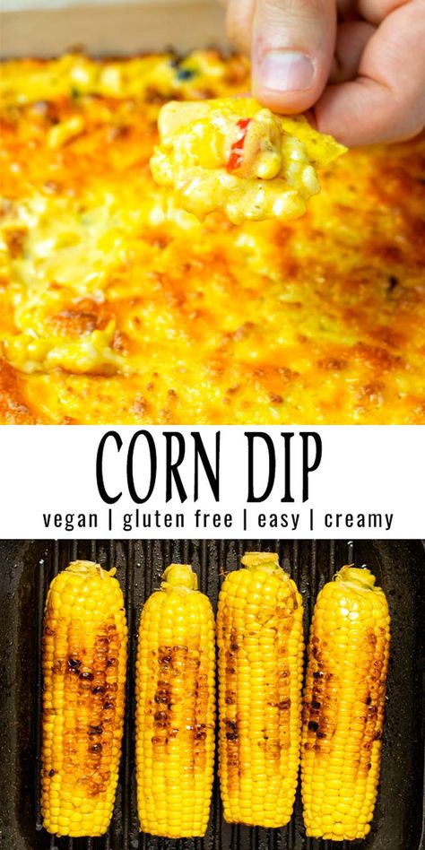 My hot Corn Dip is simply irresistible and so easy to make. So delicious and made with fresh corn plus learn my best method how to prepare it, all with step by step pictures. Creamy, rich and satisfying, and you will never taste it is vegan. #vegan #dairyfree #vegetarian #contentednesscooking #dinner #lunch #corndip #mealprep Corn Recipes Vegan, Vegan Corn Dip, Vegan Corn Recipes, Vegan Street Corn Dip, Hot Vegan Dip, Vegan Mexican Dip, Vegan Corn Pudding, Taco Dip Vegetarian, Corn Jalepeno Dip