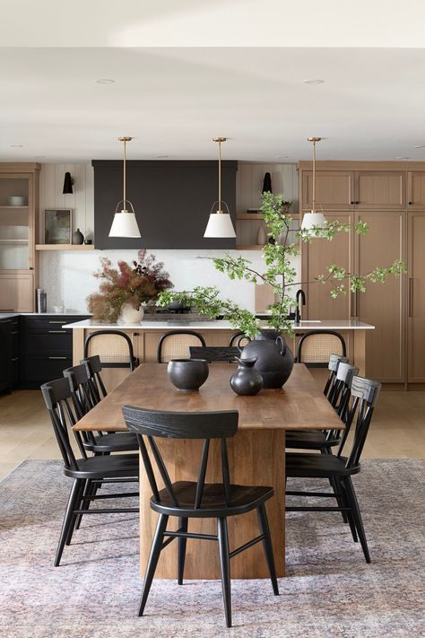 Mill | Ashley de Boer Interiors Kitchen Next To Dining Room, Kitchen Design Styles, Interior Design Dining, Modern Farmhouse Dining Room, Cottagecore Home, Modern Farmhouse Dining, Pale Wood, Wood Kitchen Island, Brass Fixtures