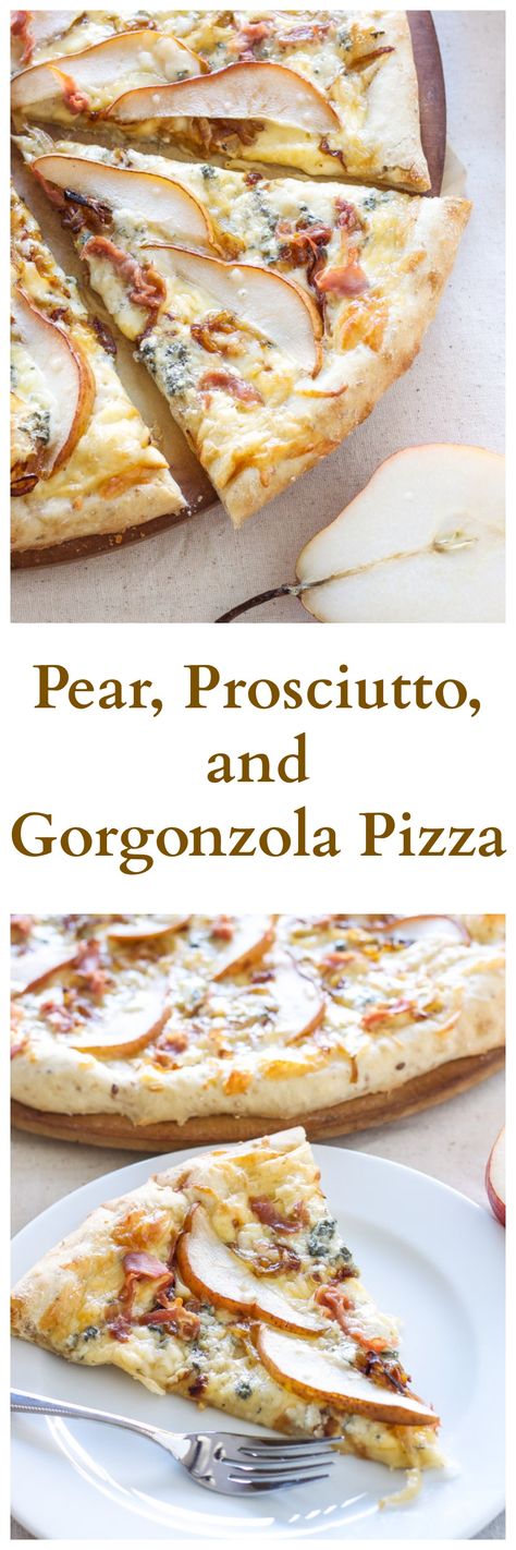 Pear, Prosciutto, and Gorgonzola Pizza | Recipe Runner | Sweet pears, salty prosciutto and gorgonzola are perfect pairings in this grown up pizza! Pear Gorgonzola Pizza, Pear Prosciutto, Gorgonzola Pizza, Pear Recipes, Chapati, Pizza Recipe, Lunch Snacks, Deep Dish, Homemade Pizza