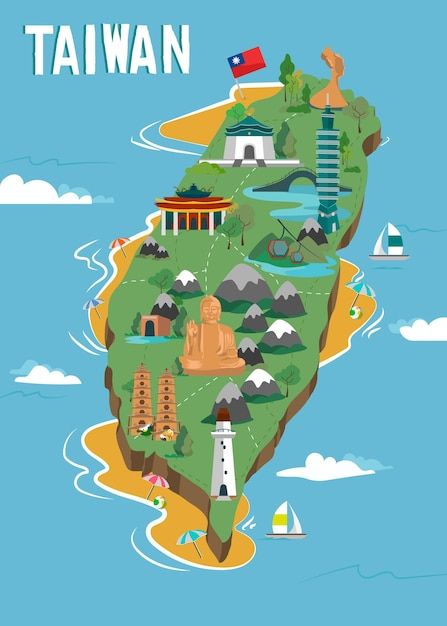 Taiwan Map, Landmark Illustration, Programming For Kids, Travel Illustration, World Cultures, Travel And Tourism, Craft Inspiration, Travel Quotes, Travel Essentials