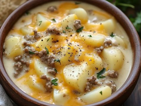 There’s something undeniably comforting about a steaming bowl of soup on a chilly day. For many, comfort food is ... Read more Cheesy Hamburger Potato Soup, Potatoes Soup, Hamburger Potato Soup, Hamburger Soup, Creamed Potatoes, Fast Recipes, Cheese Potatoes, Potato Soup Recipe, Recipes Crockpot