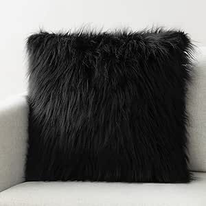 Phantoscope Faux Fur Solid Decorative Pillow Cover Fluffy Throw Pillow Mongolian Luxury Fuzzy Pillow Case Cushion Cover for Bedroom and Couch, Black 22 x 22 Inches, Pack of 1 Fluffy Throw Pillows, Couch Black, Fuzzy Pillows, Backrest Pillows, Faux Fur Pillow, Luxury Bedding Set, Fur Pillow, Faux Fur Throw Pillow, Dorm Life