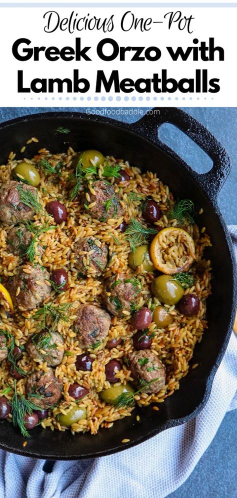 greek orzo with lamb meatballs Greek Meatballs Recipe, Lamb Meatballs Greek, Food Baddie, Greek Orzo, Meatball Dinner, Greek Meatballs, Vegan Recipes Plant Based, Orzo Recipes, Lamb Meatballs