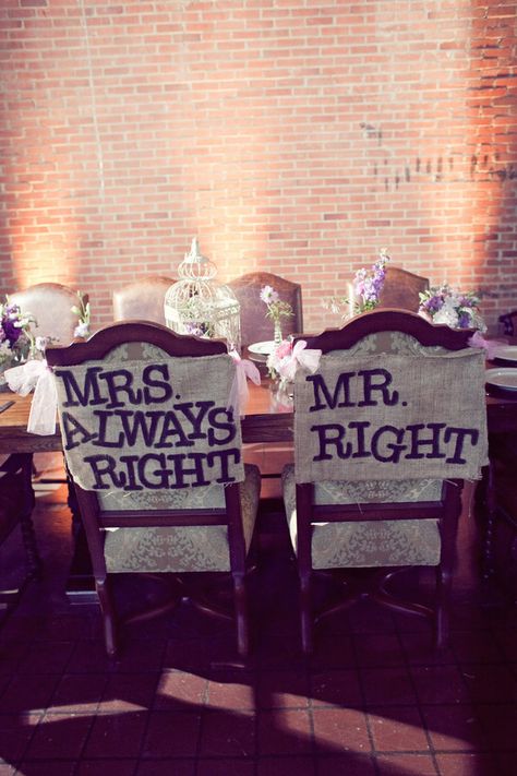 chair decor. Funny Wedding Signs, Mrs Always Right, Carton Invitation, Bohol, Wedding Chairs, Chair Decorations, I Got Married, Wedding Wishes, Popular Wedding