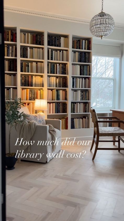 Nate Long | Details here 📚 We often get asked how much it cost to build our library wall and it was surprisingly cheap. We did not use an Ikea hack… | Instagram Diy Library Wall, Vintage Remodel, Vintage Home Library, Home Decor Thrift, Diy Library, Cozy Home Library, Library Vintage, Kreg Pocket Hole Jig, Library Wall