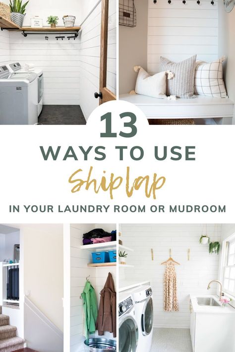 Are you getting ready for a laundry room or mudroom makeover? If so you need to check out these amazing shiplap laundry room and mudroom ideas! Full rooms, accent walls, 3/4 shiplap installations, you're sure to find a style you will like and want to use in your space! Shiplap Laundry Room, Entry Closet Ideas, Laundry Room And Mudroom, Shiplap Feature Wall, Landry Room, Laundry Room/mudroom, Laundry Nook, Mudroom Makeover, White Laundry Rooms