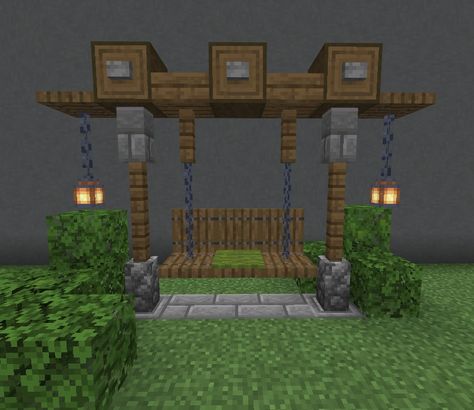 Swinging Chair Minecraft, Minecraft Sitting Area Outside, Minecraft Ceiling Design Ideas, Sitting Area Minecraft, Minecraft Bench Design, Minecraft Benches, Minecraft Sitting Area, Minecraft Swinging Bench, Minecraft Porch Ideas