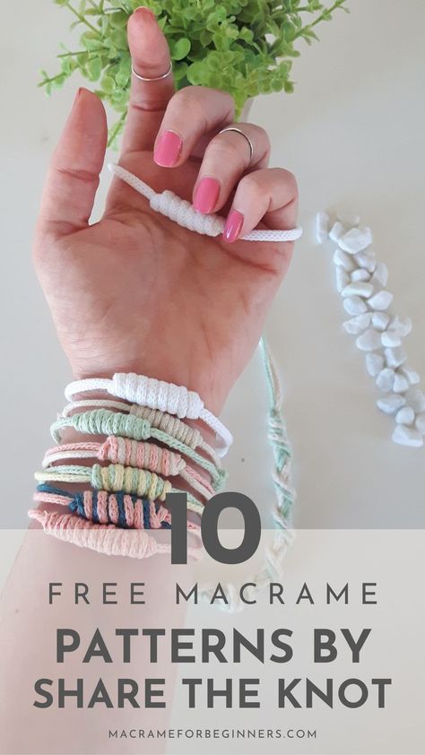 10 Beautiful Macrame Patterns by Talented Teacher Christine of Share The Knot Knot Tutorials Step By Step, Gathering Knot Macrame, Simple Macrame Projects, Macreme Basic Knots Keychain, Macrame Patterns Tutorials Jewelry, 3mm Macrame Cord Projects, Quick Macrame Projects, Macrame Projects Free Pattern, Basic Macrame Knots Step By Step