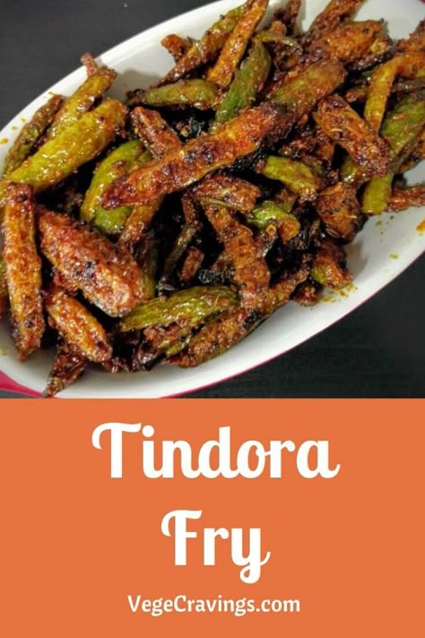 Tindora Fry is a delicious & tangy Indian curry made by stir frying thinly sliced Tindora tempered with various seasonings and spices. Tindora Recipes, Vegetarian Curries, Ivy Gourd, Kerala Recipes, Vegetarian Main Course, Nigerian Recipes, Kerala Food, Vegetarian Curry, Indian Cooking Recipes