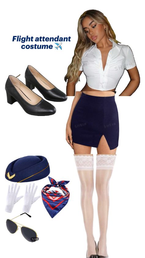 Flight attendant Flight Attendant Costume, Flight Attendant Fashion, Hot Halloween Outfits, Pretty Halloween Costumes, Duo Halloween Costumes, Hallowen Costume, Halloween Party Outfits, Halloween Costumes Friends, Scary Halloween Party