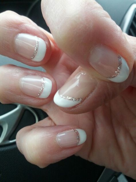 French Manicure Silver Line, Silver French Manicure Nails, French Manicure With Silver Line, French Tip Nails With Silver Line, French Tip With Silver Line, Reception Nails, French Tip Nails With Silver, Erika Nails, French Manicure With Silver