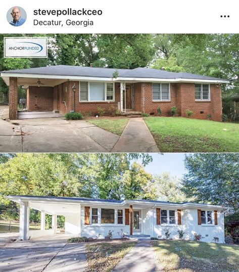 Old Brick Ranch Exterior Makeover, Half Brick Half Siding Exterior Remodel, Ranch Style Home Remodel, Brick Makeover, Brick House Exterior Makeover, Brick Ranch Houses, Exterior House Renovation, Ranch House Exterior, House Makeovers