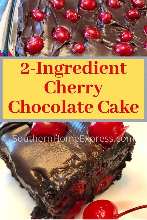 Two Ingredient Cakes, Cherry Chocolate Cake, 2 Ingredient Cakes, Cherry Dump Cake, 2 Ingredient Recipes, Cake Mix Desserts, Chocolate Cherry Cake, Two Ingredient, Cherry Chocolate