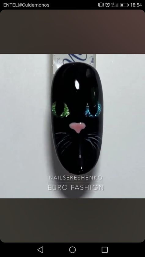 Cat Nails Design, Black Cat Nail Art, Cat Nail Art Designs, Cat Nail Designs, Cartoon Nail Designs, Nightmare Before Christmas Nails, Cat Nail Art, Fake Nails Designs, Fingernail Designs