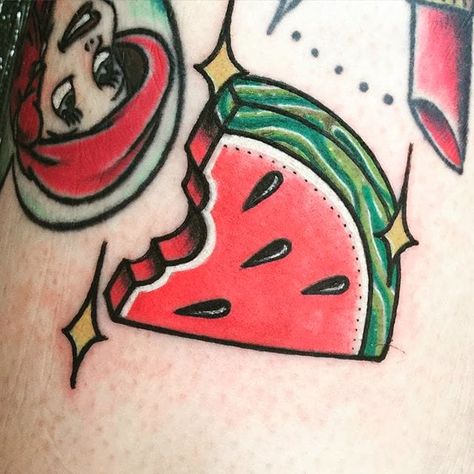 Lemon Tattoo, Watermelon Tattoo, Tattoo School, Fruit Tattoo, Food Tattoos, Petit Tattoo, Traditional Style Tattoo, Summer Tattoo, Glitter Tattoo