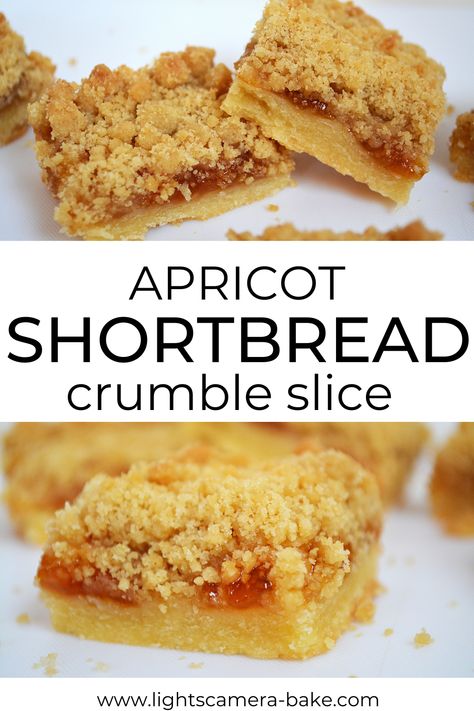 Apricot Crumble, Yoghurt Ice Cream, Shortbread Crumble, Apricot Slice, Slice Recipe, Fruit Dessert Recipes, Baking Desserts, Shortbread Recipes, Baking Classes