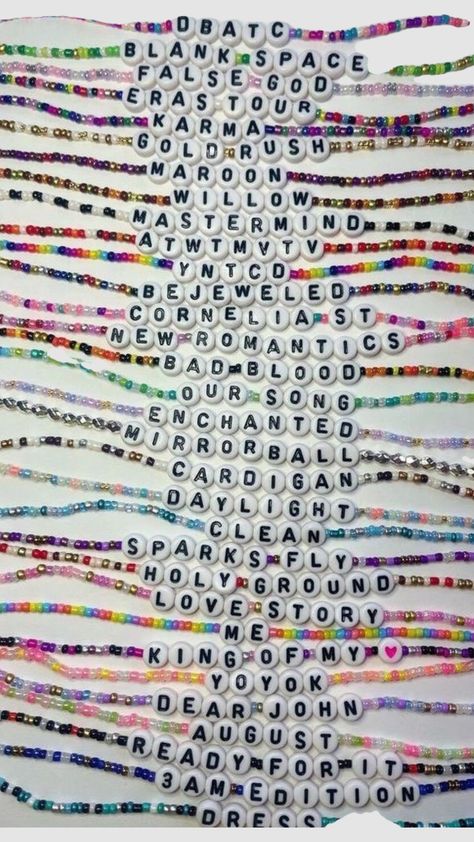 Era Your Bracelet, Eras Bead Bracelet, Atwtmvtvftvsgavralps Bracelet, Eras Your Bracelet Ideas Funny, Eras Tour Friendship Bracelets Debut, Taylor Friendship Bracelet Funny, Eras Tour Bead Bracelets, Ears Tour Friendship Bracelets, Concert Friendship Bracelets