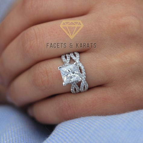 Aquamarine Engagement Ring Rose Gold, Engagement Ring With Wedding Band, Twisted Band Engagement Ring, Ring With Wedding Band, Twist Engagement Ring, Twist Wedding Band, Square Engagement Rings, Infinity Ring Wedding, Engagement Rings Twisted