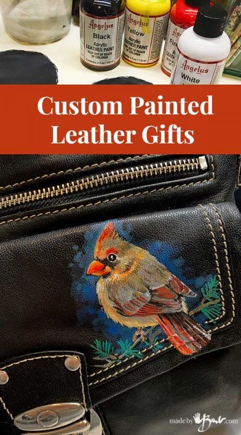 Simple Gift Ideas, Painted Leather Purse, Leather Painting, Hand Painted Purses, Painted Purse, Paint Leather, Handpainted Bags, Painted Bags, Simple Gift